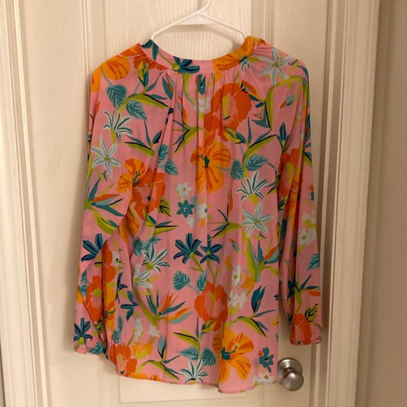 Silk Floral Pink and Orange Women's Top - Picture 12 of 16